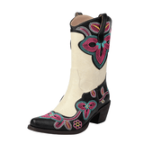 Tvåfärgade Höga Cowboyboots med Blommigt Broderi för Dam Svart / 35