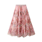 Tyllkjol med blomstermotiv Rosa / One Size
