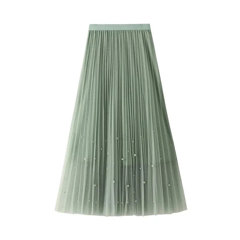 Tyllkjol med pärldekorationer Grön / One Size