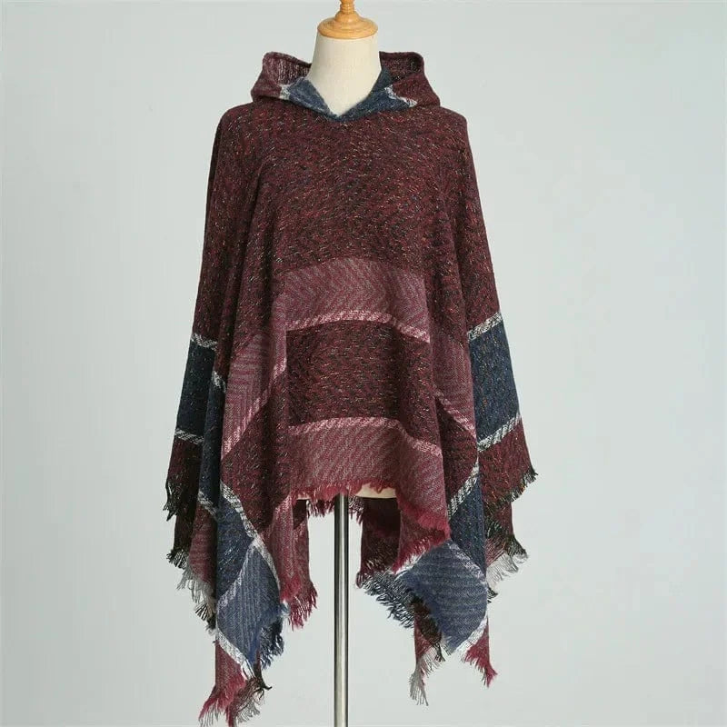 Varm poncho dam Vinröd / One Size