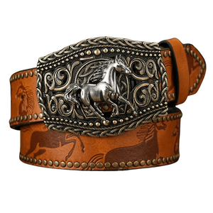 Vintage cowboybälte häst Ljusbrun / 120cm