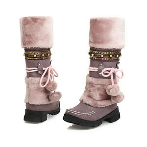 Vinter cowboyboots med fluffig insida och dekorativ snörning