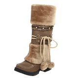 Vinter cowboyboots med fluffig insida och dekorativ snörning Brun / 35