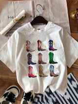 Vit tshirt för dam med färgglada cowgirlboots Vit / XS
