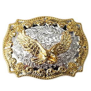 Western Bältesspänne Guld Silver Blommig Bakgrund Motiv Örn