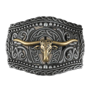 Western Bältesspänne i Metall med Präglad Design Longhornhuvud