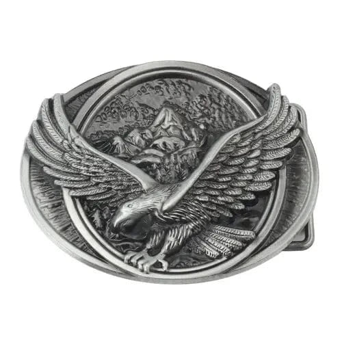 Western Bältesspänne "Stigande Örn över Berg" Antiksilver
