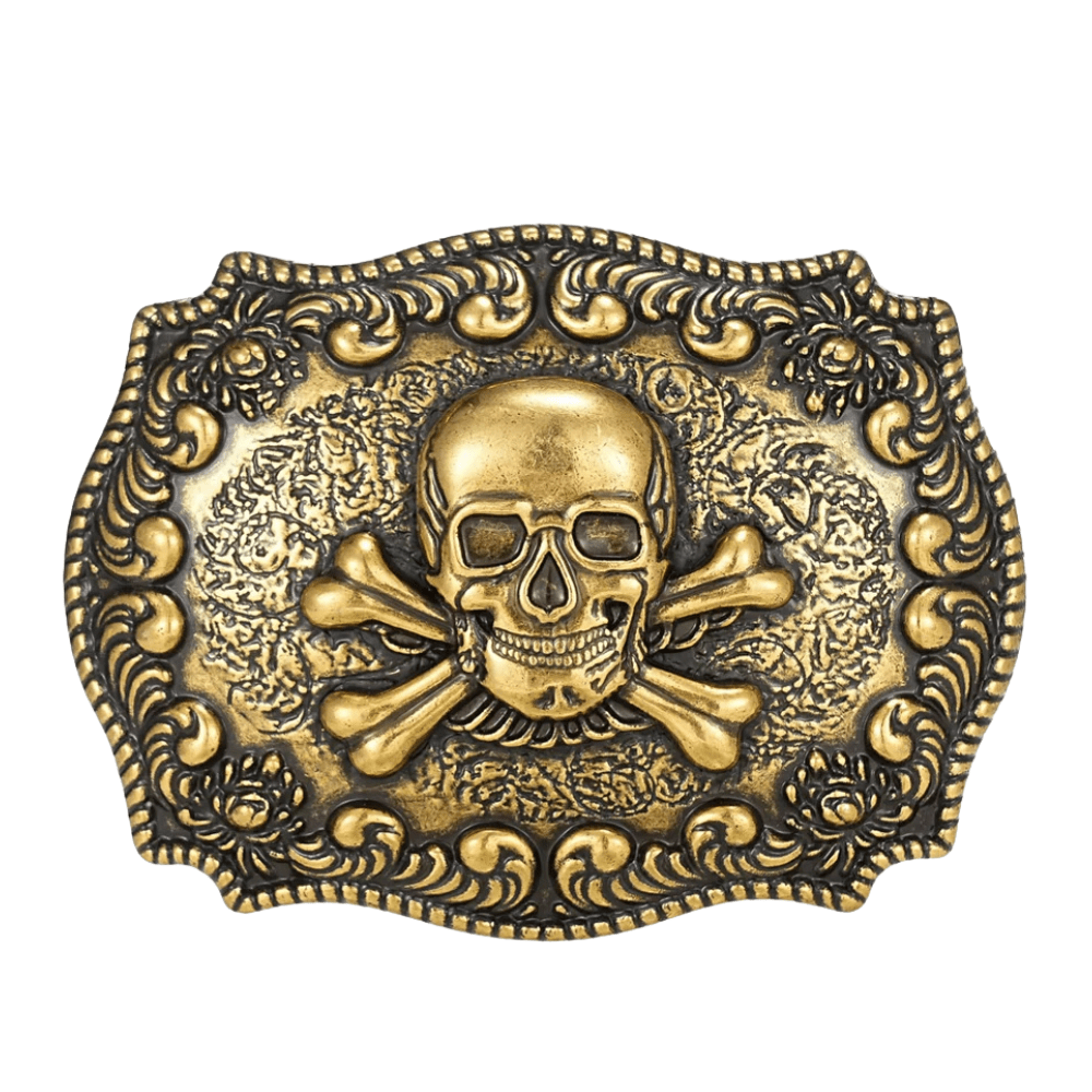 Western Bältesspännen Antik Guld Motiv Dödskalle