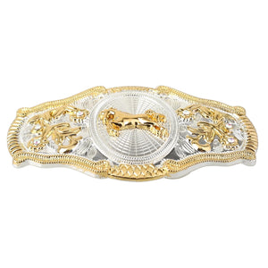 Western Bältesspännen Guld Silver Djurmotiv Vita Strass Blommig Relief