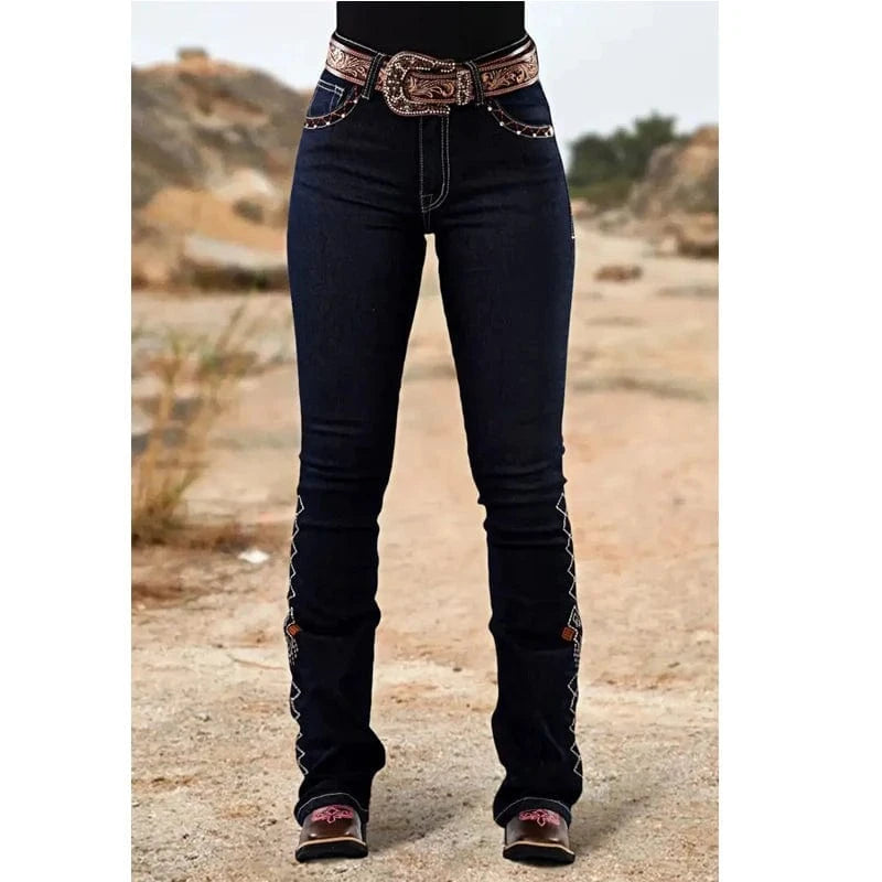 Western broderade mörkblå bootcut jeans