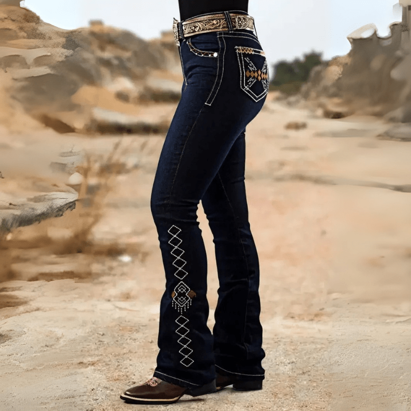 Western broderade mörkblå bootcut jeans Blå / S