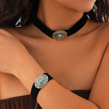 Western choker och armband set med turkos Svart och silver