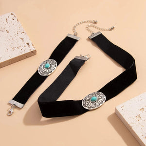 Western choker och armband set med turkos Svart och silver