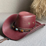 Western Cowboyhatt i Konstläder Vinröd01 / 56-58cm