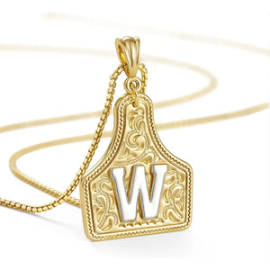 Western Cowgirl Initial Necklace Cowboy A-Z Letter Pendant Necklace for Women Handmade CowTag Two-Toned Jewelry Gift W / With cowboy box