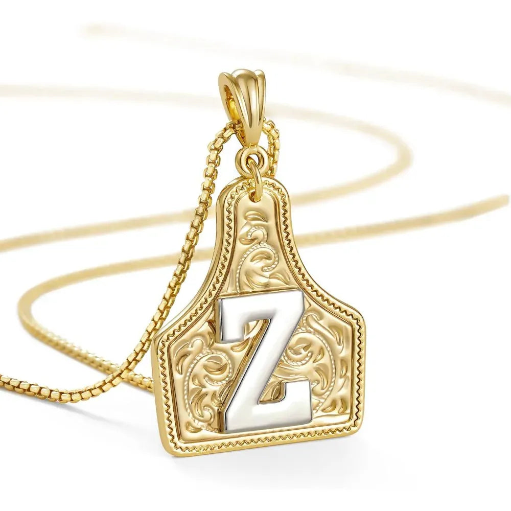Western Cowgirl Initial Necklace Cowboy A-Z Letter Pendant Necklace for Women Handmade CowTag Two-Toned Jewelry Gift Z / With cowboy box