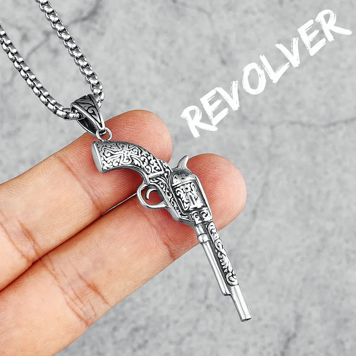 Western revolverhalsband i rostfritt stål Silver / 60cm