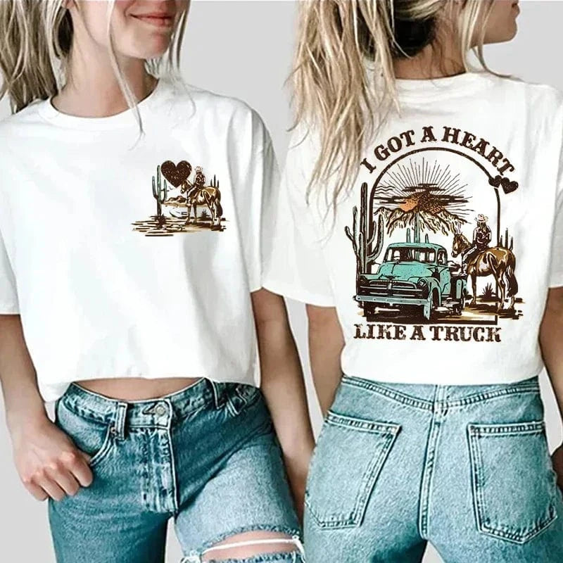 Western T-shirt för dam "I Got a Heart Like a Truck" Vit / XS