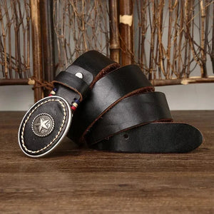 Westernbälte i Äkta Läder med Rund Spännesdesign och Vintage-känsla