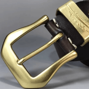 Westernbälte i äkta läder med vintage-kopparspänne
