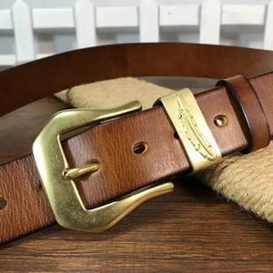 Westernbälte i äkta läder med vintage-kopparspänne