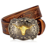 Westernbälte i Präglat Läder med Guldfärgat Longhorn-spänne Brun 1 / 105cm