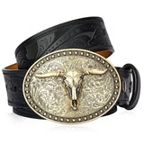 Westernbälte i Präglat Läder med Guldfärgat Longhorn-spänne Svart 2 / 105cm