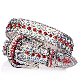 Westernbälte i silver med röda strasstenar Silver / 105cm