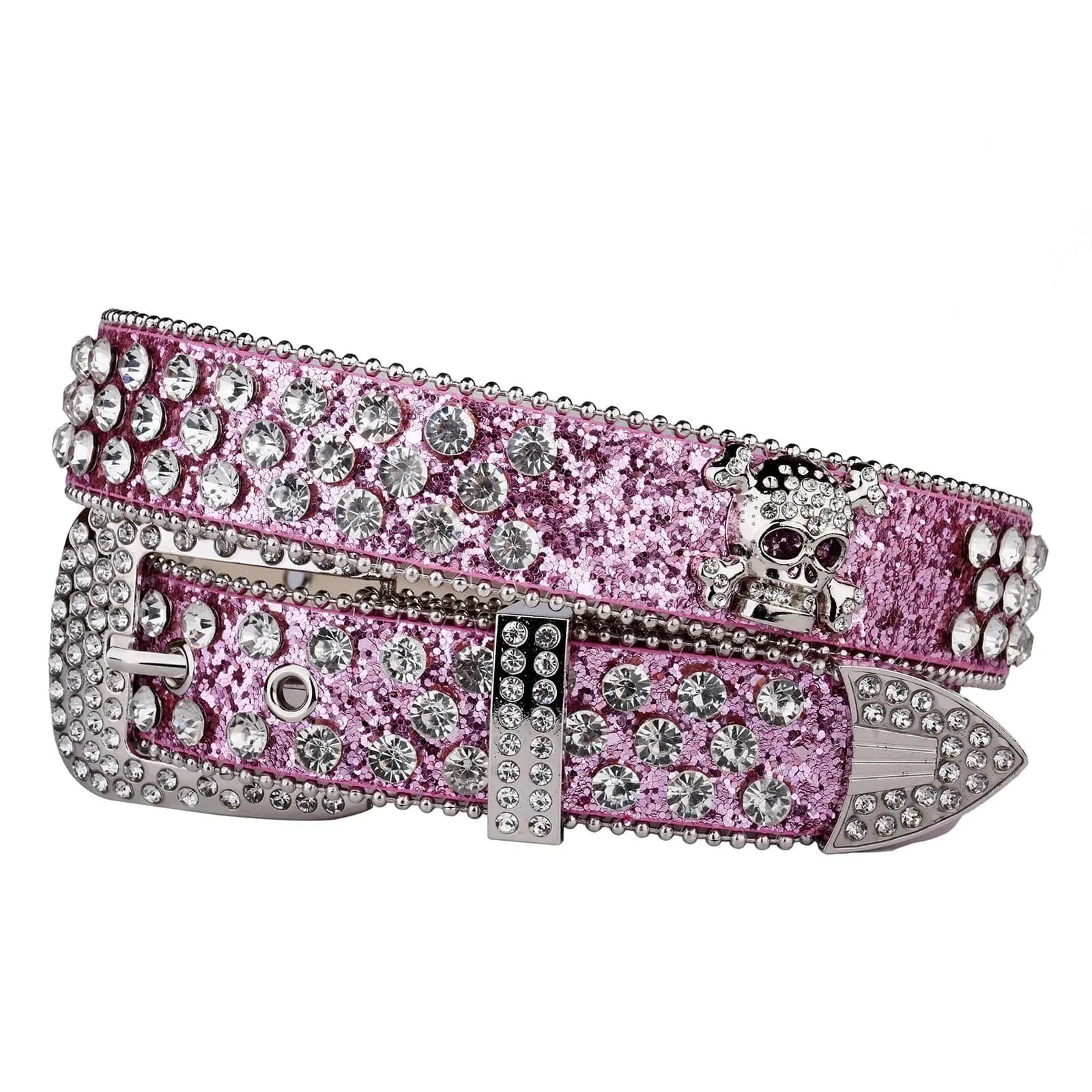Westernbälte med dödskallar och strass Rosa / 105cm