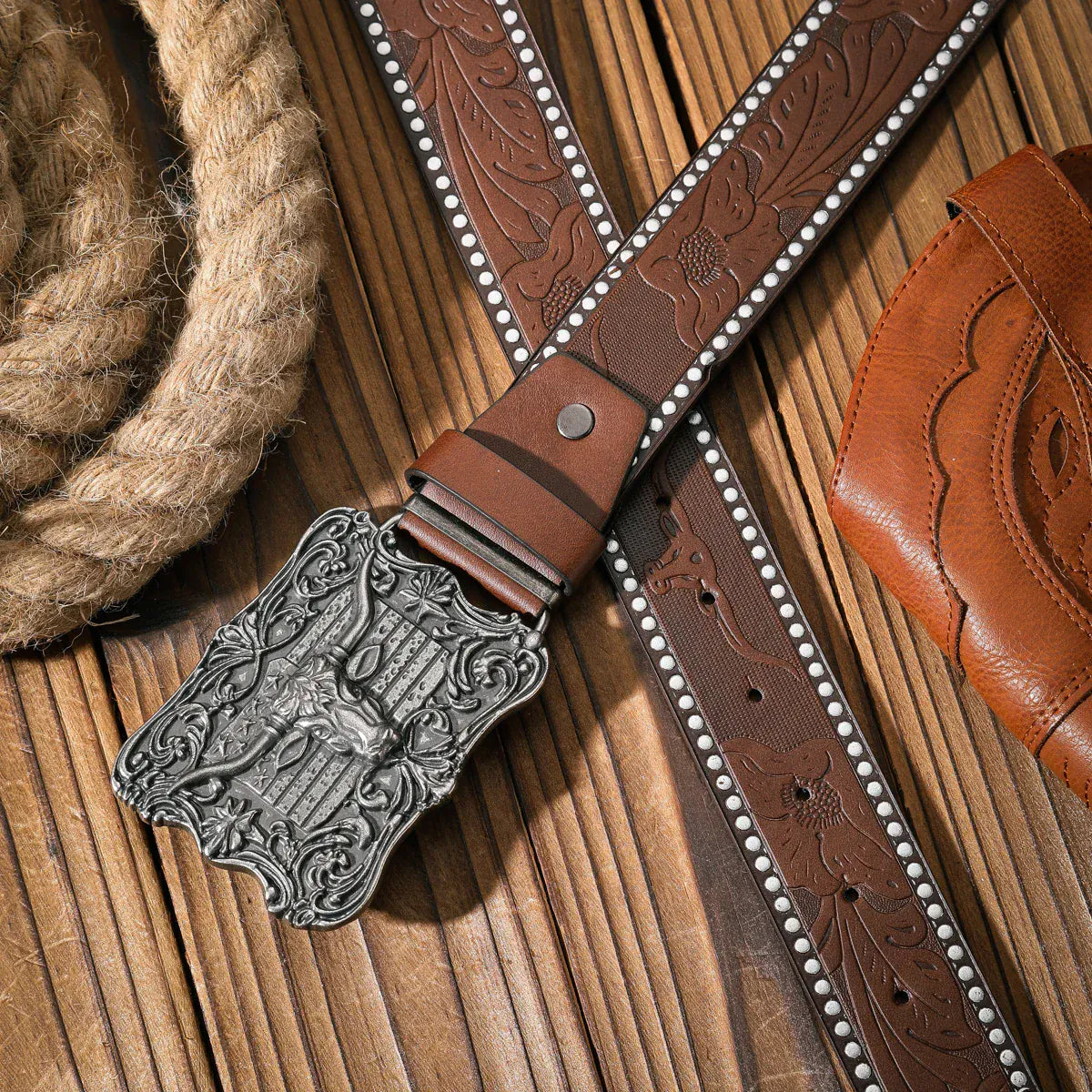 Westernbälte med Longhornsspänne