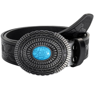 Westernbälte med turkos dekorspänne Svart / 110cm