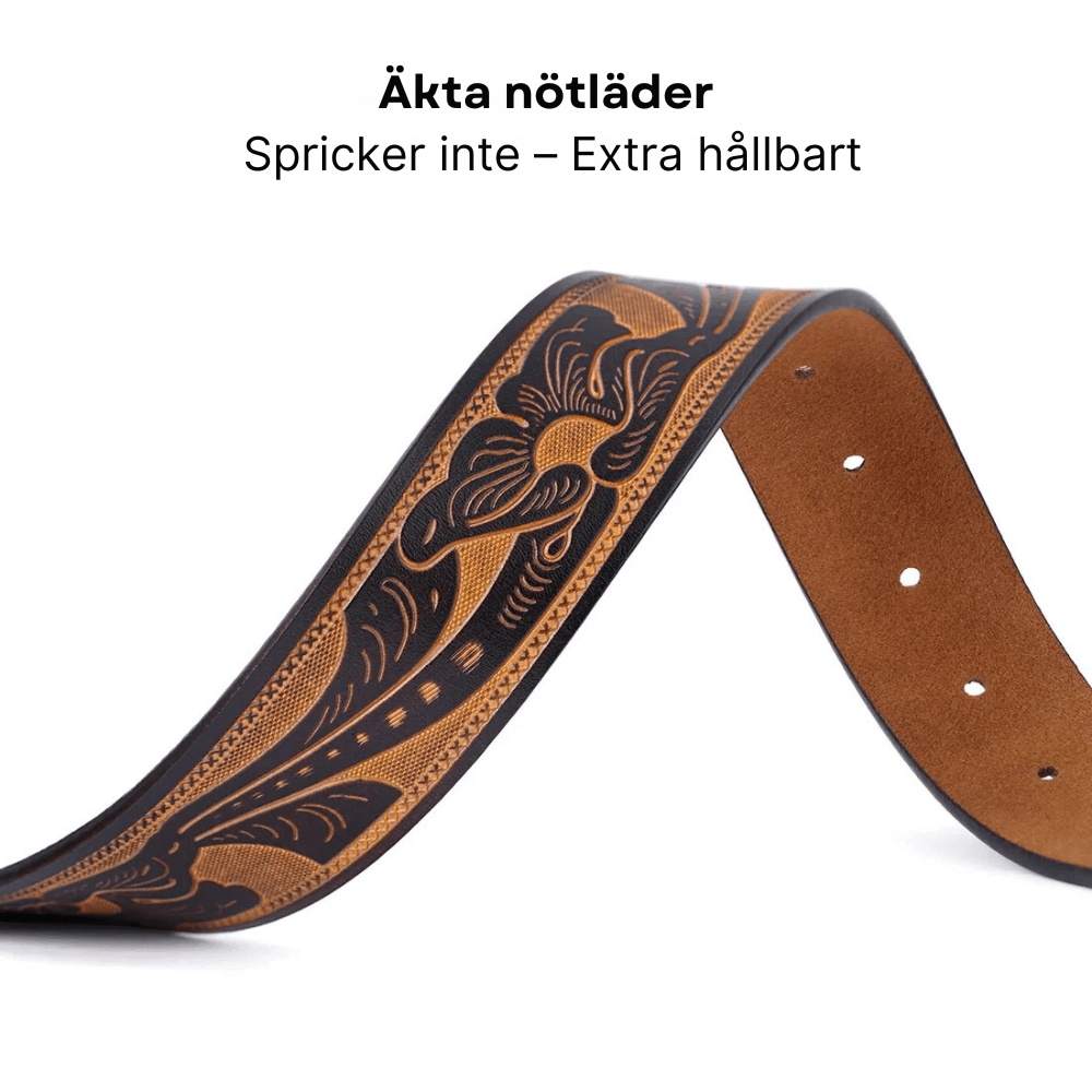 Westernbälte präglat brun i äkta läder utan spänne