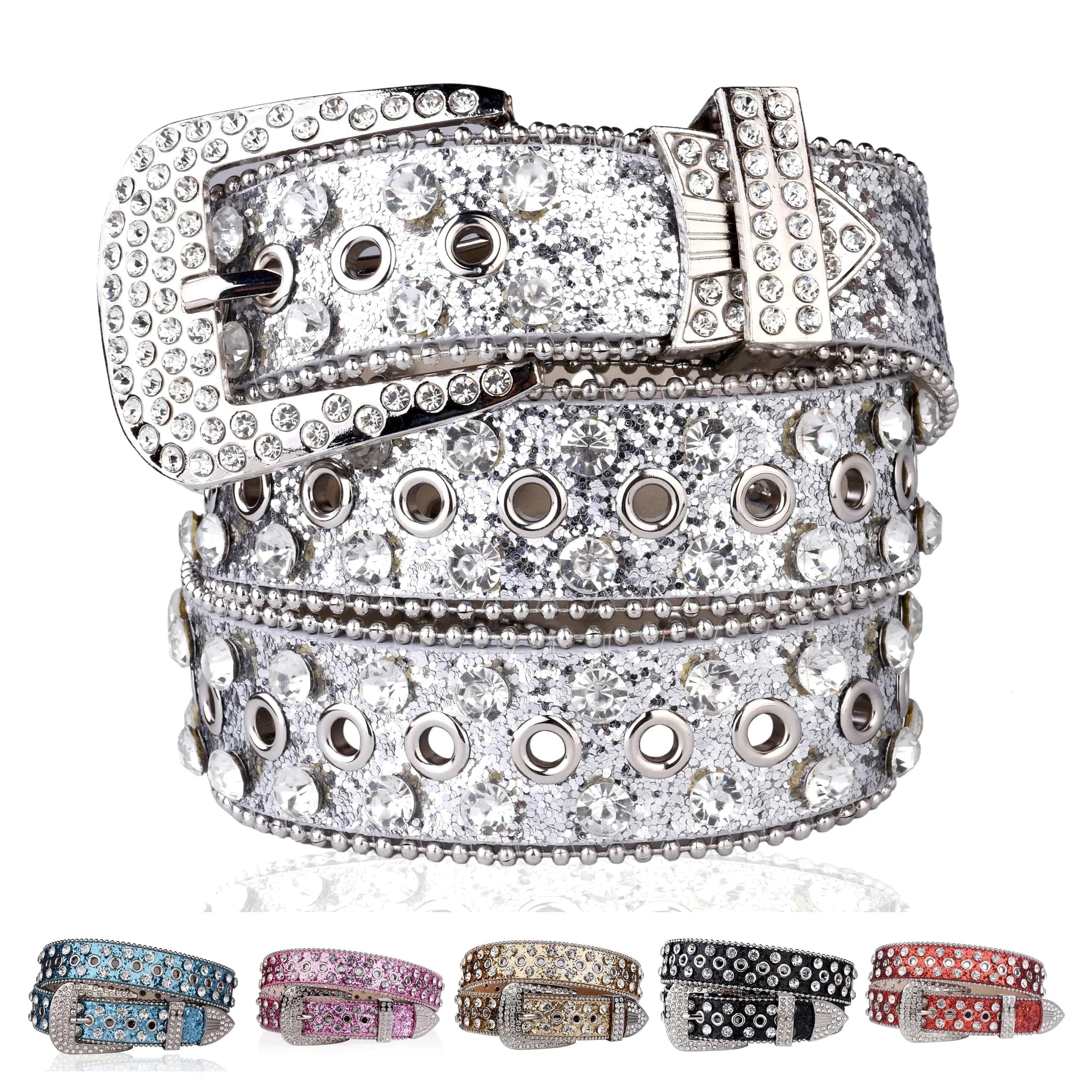 Westernbälte Silverfärgat med Strass och Nitar