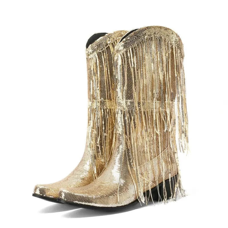 Westernboots med Glittrande Fransdesign