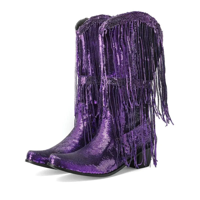 Westernboots med Glittrande Fransdesign