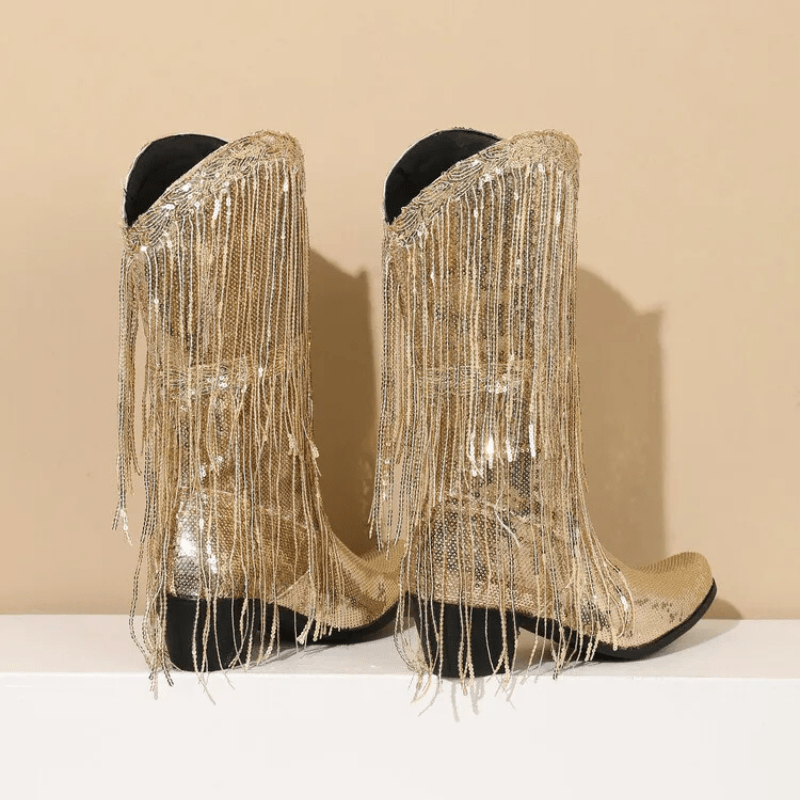 Westernboots med Glittrande Fransdesign