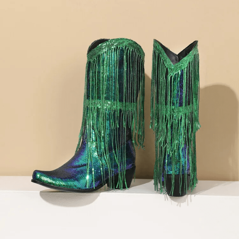 Westernboots med Glittrande Fransdesign