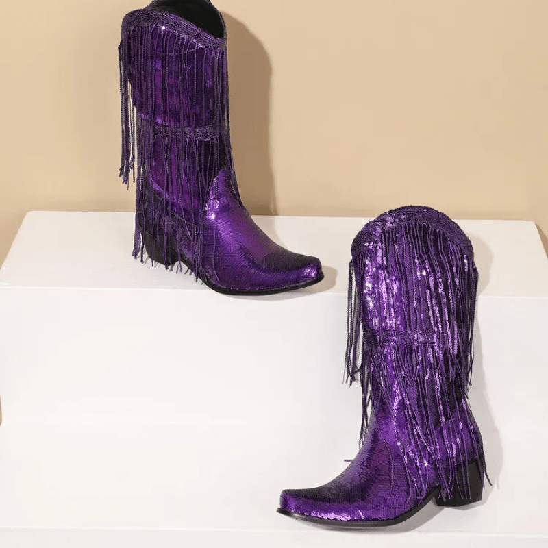 Westernboots med Glittrande Fransdesign