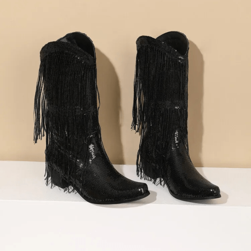 Westernboots med Glittrande Fransdesign