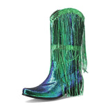 Westernboots med Glittrande Fransdesign Grön / 35