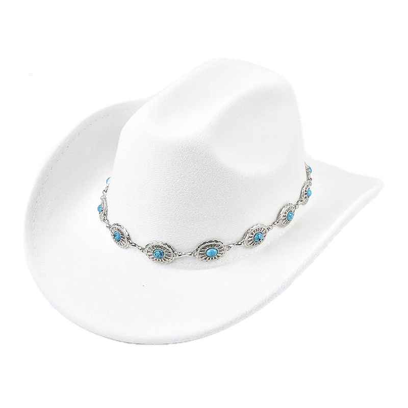 Westernhatt i Filttyg med Turkos Dekor Vit / 56-58cm