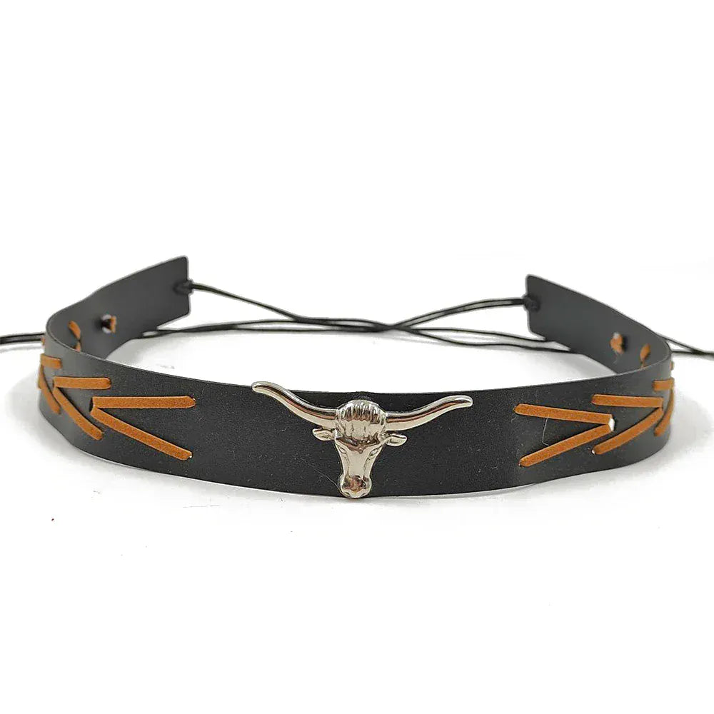 Westernhattband silverfärgat longhorn Svart / 55cm-63cm