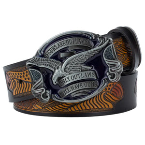 Westernläderbälte American Eagle Antiksilver Kamel / 90cm