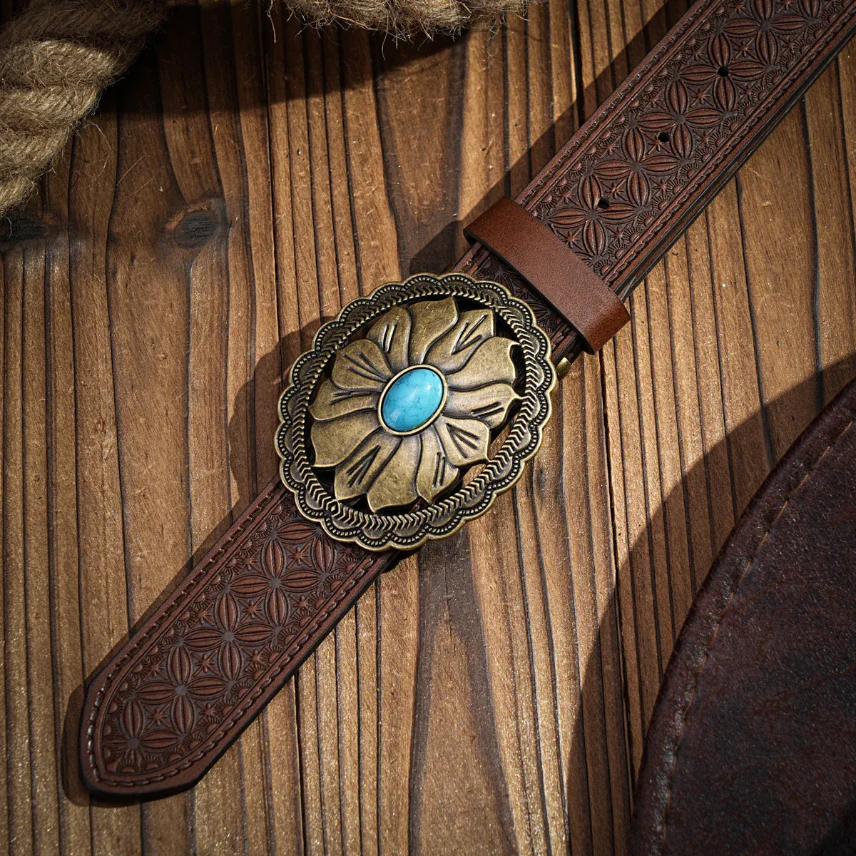 Westernläderbälte dam med turkos sten